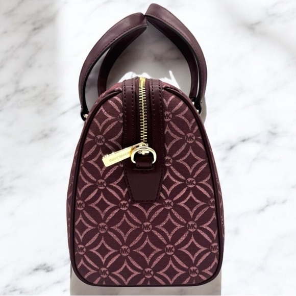 Michael Kors Jet Set Travel Medium Signature Logo Duffel Crossbody Bag Ox Blood